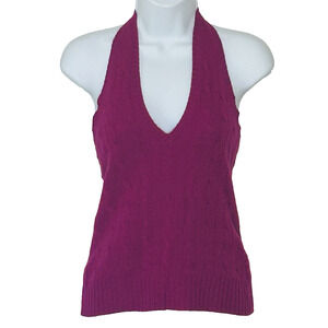 Ralph Lauren Cashmere Halter Top S Pink Cable Knit Old Money Luxury Minimalist